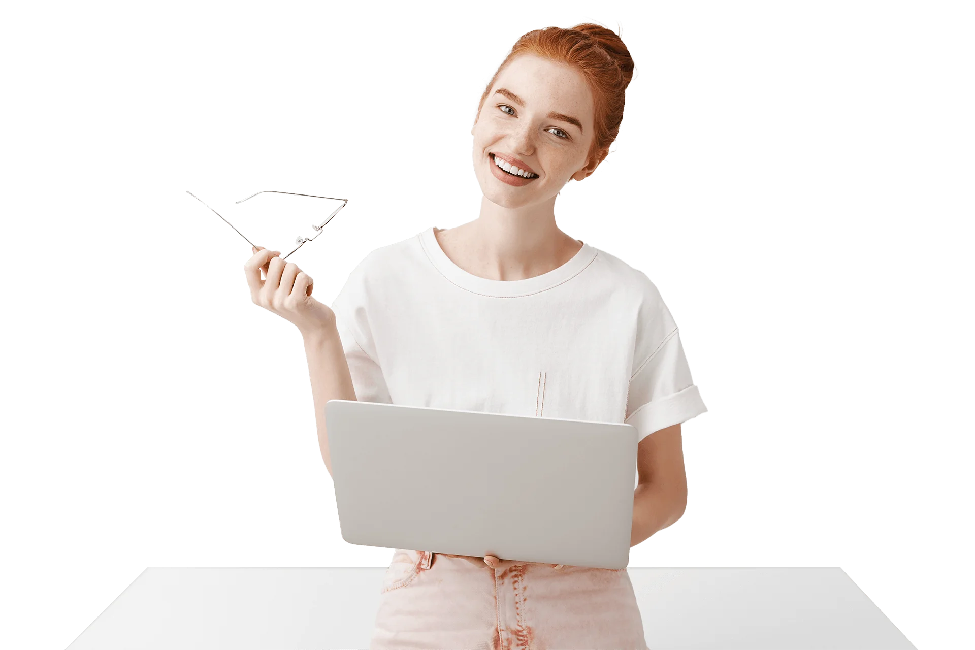 Women greeter dental headhunter with laptop